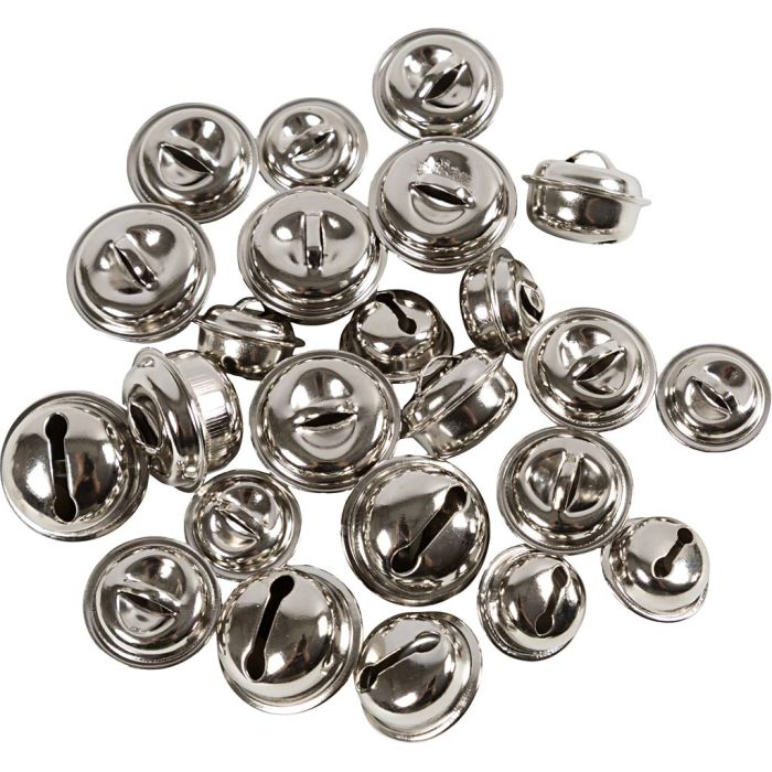Schellen, Größe 13+15+17 mm, Silber, 24 Stk/ 1 Pck