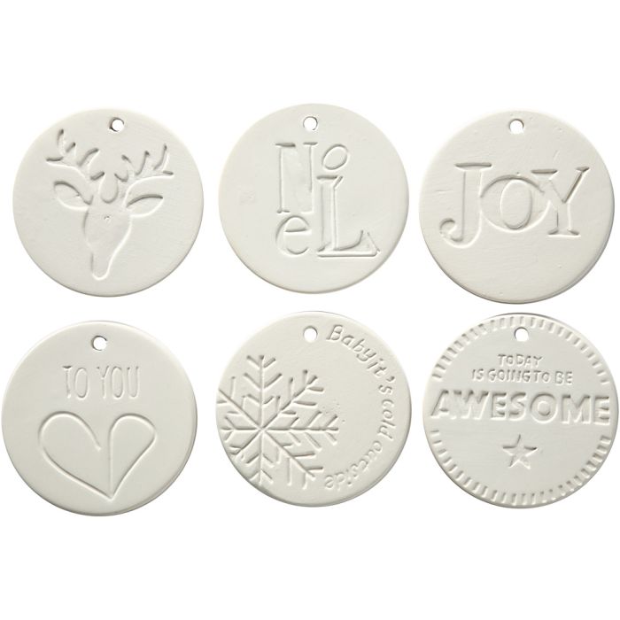 Medaillons zum Aufhängen, Größe 7x7 cm, Dicke 0,6 cm, Weiß, 6 Stk/ 1 Pck