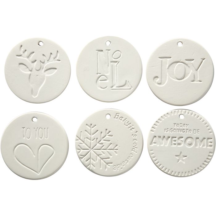 Medaillons zum Aufhängen, Größe 7x7 cm, Dicke 0,6 cm, Weiß, 24 Stk/ 1 Pck