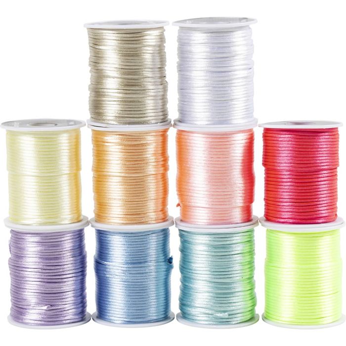 Satinband, Dicke 2 mm, Pastellfarben, 10x50 m/ 1 Pck