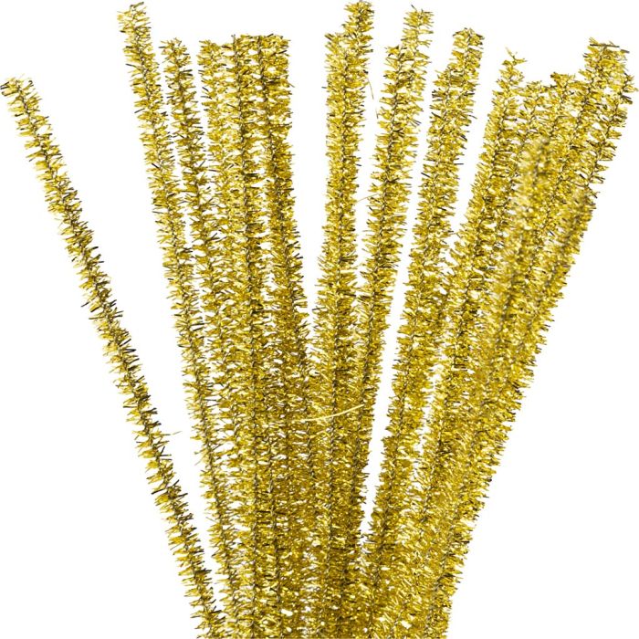 Pfeifenreiniger, L 30 cm, Dicke 6 mm, Glitter, Gold, 24 Stk/ 1 Pck