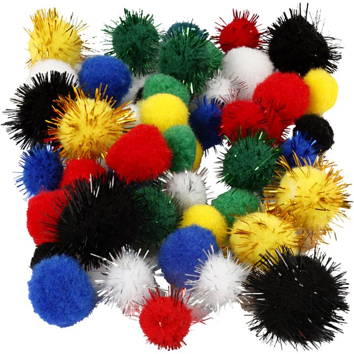 Pompons, D 15+20 mm, Sortierte Farben, 48 Stk/ 1 Pck
