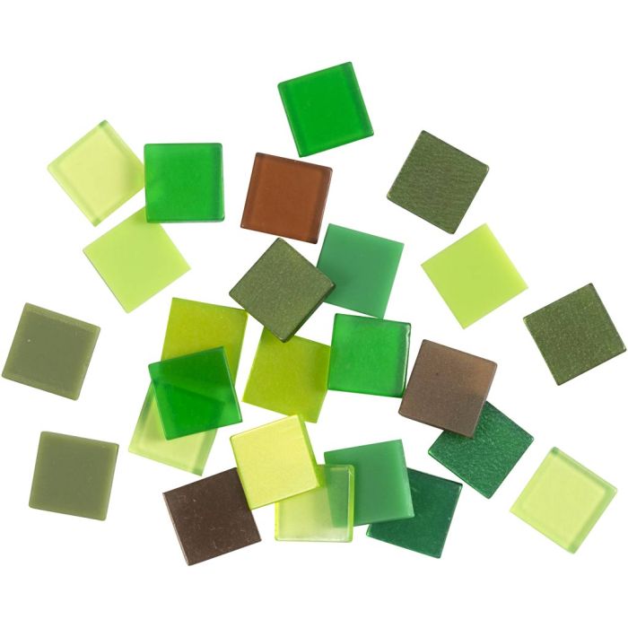 Mini-Mosaik, Größe 10x10 mm, Dicke 2 mm, Grün mit Glitter, 25 g/ 1 Pck