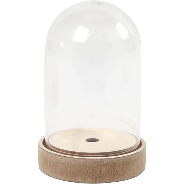 Kunststoff-Glasglocke auf Holzfuß, H 12,5 cm, D 8 cm, 1 Pck