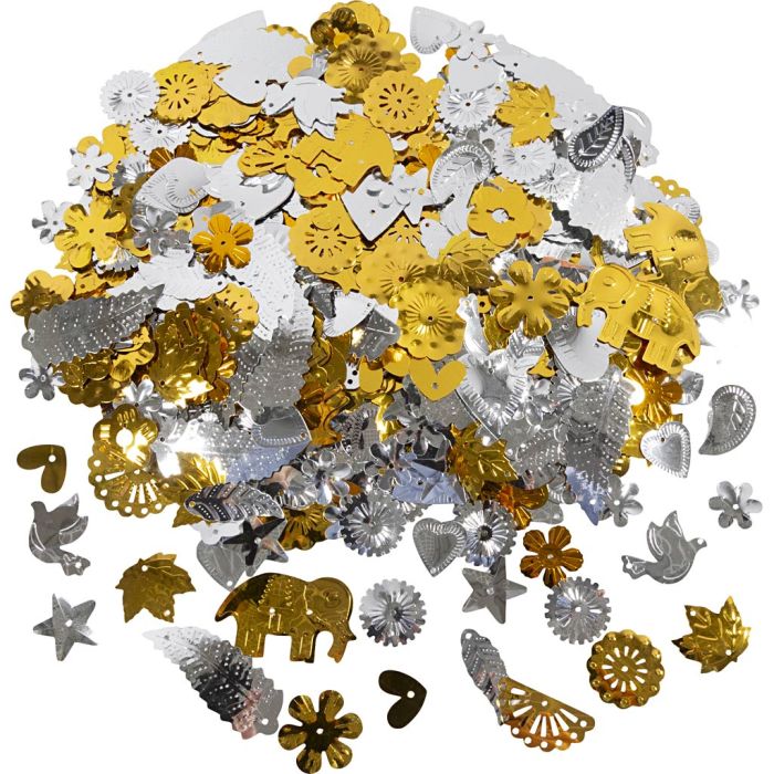 Pailletten, Größe 15-45 mm, Gold, Silber, 400 g/ 1 Pck