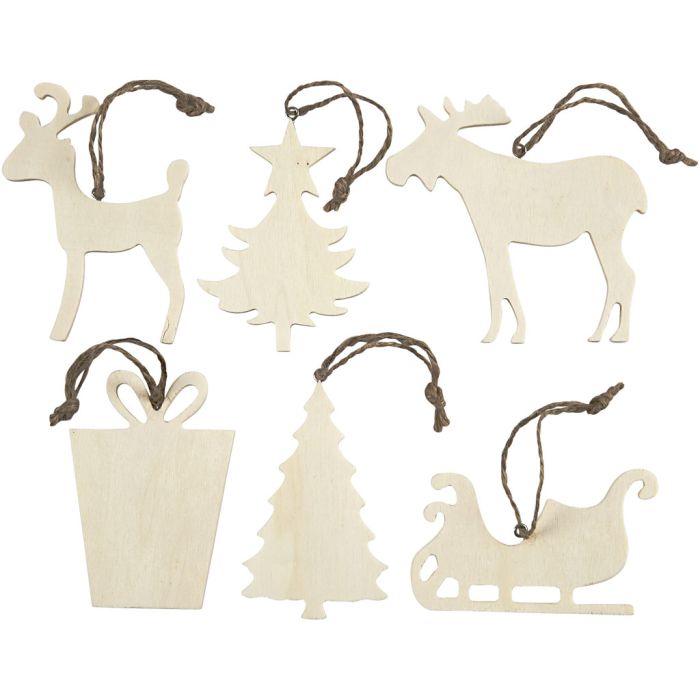 Weihnachtsanhänger, Größe 7-9 cm, Dicke 4 mm, 6 Stk/ 1 Pck