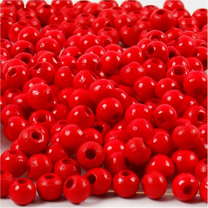 Holzperlen, D 5 mm, Lochgröße 1,5 mm, ca. 150 Stk, Rot, 6 g/ 1 Pck