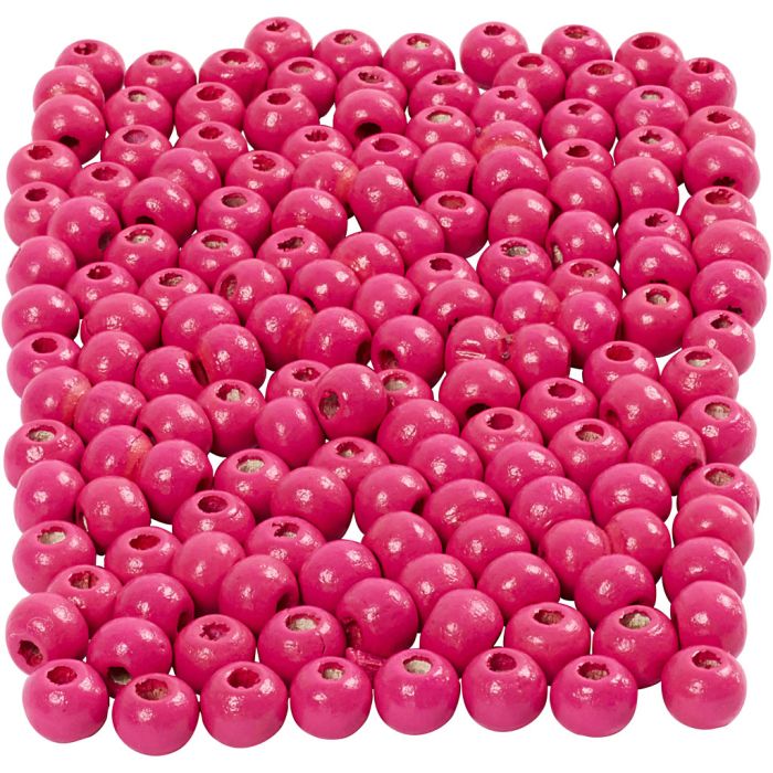 Holzperlen, D 5 mm, Lochgröße 1,5 mm, ca. 150 Stk, Pink, 150 Stck., 6 g/ 1 Pck