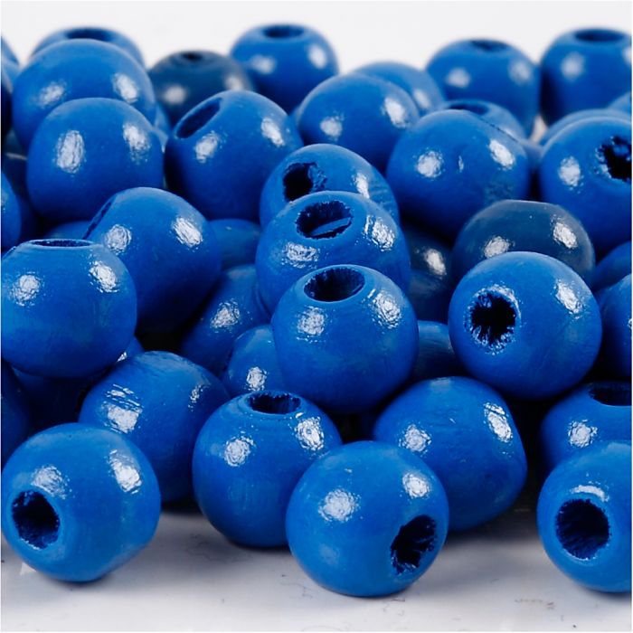 Holzperlen, D 12 mm, Lochgröße 3 mm, ca. 40 Stk, Blau, 22 g/ 1 Pck
