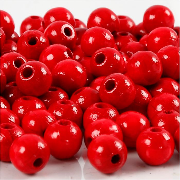 Holzperlen, D 8 mm, Lochgröße 2 mm, ca. 80 Stk, Rot, 15 g/ 1 Pck