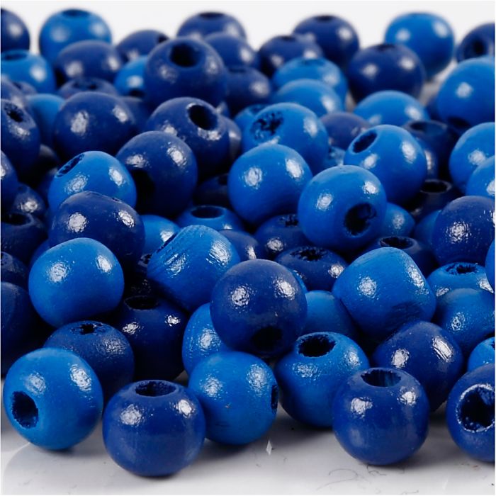 Holzperlen, D 8 mm, Lochgröße 2 mm, ca. 80 Stk, Blau, 15 g/ 1 Pck