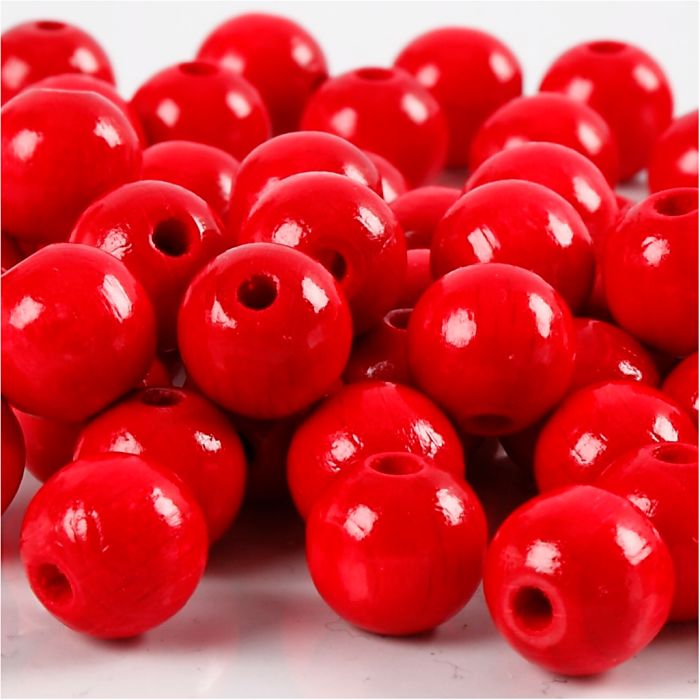 Holzperlen, D 10 mm, Lochgröße 3 mm, ca. 70 Stk, Rot, 20 g/ 1 Pck
