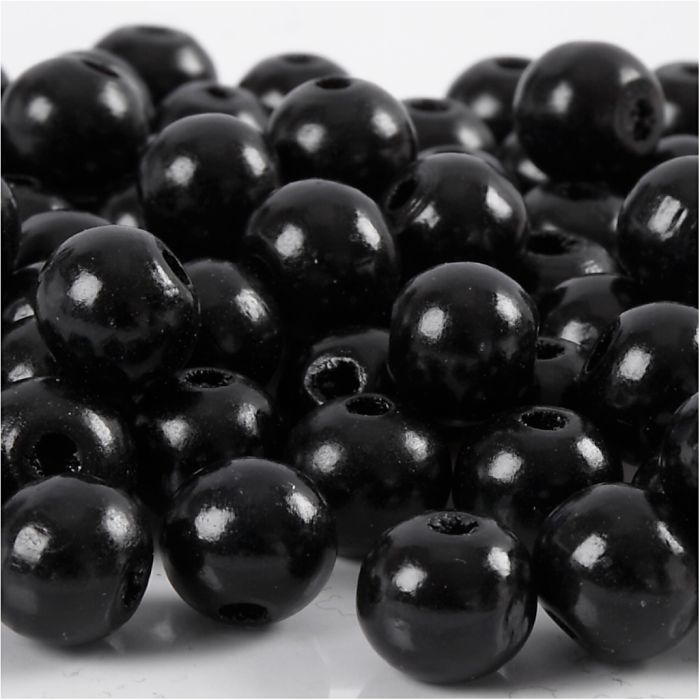 Holzperlen, D 10 mm, Lochgröße 3 mm, ca. 70 Stk, Schwarz, 20 g/ 1 Pck
