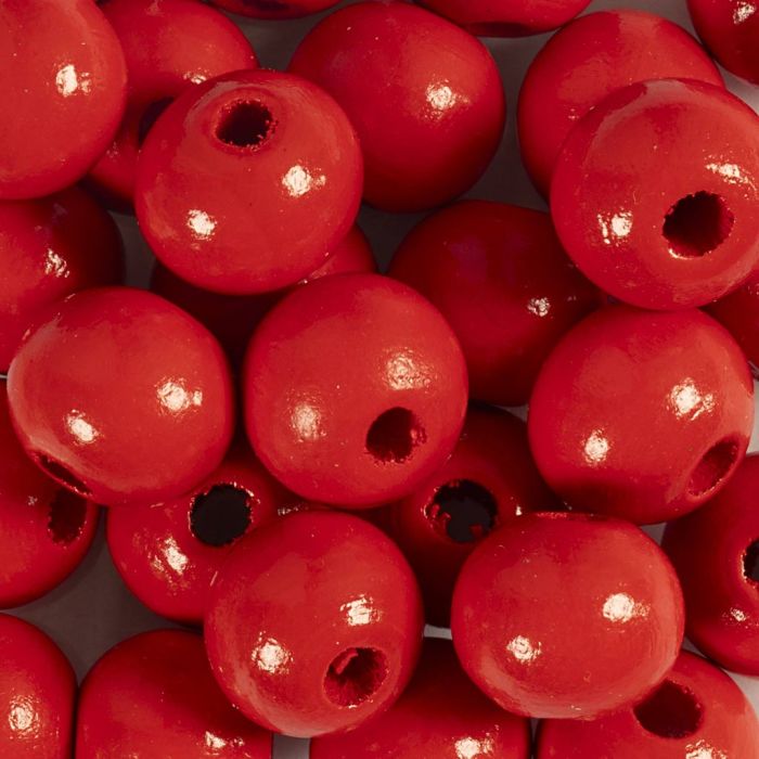 Holzperlen, D 12 mm, Lochgröße 3 mm, Rot, 50 Stck., 44 g/ 1 Pck