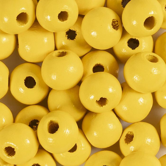 Holzperlen, D 10 mm, Lochgröße 3 mm, Gelb, 175 Stck., 50 g/ 1 Pck
