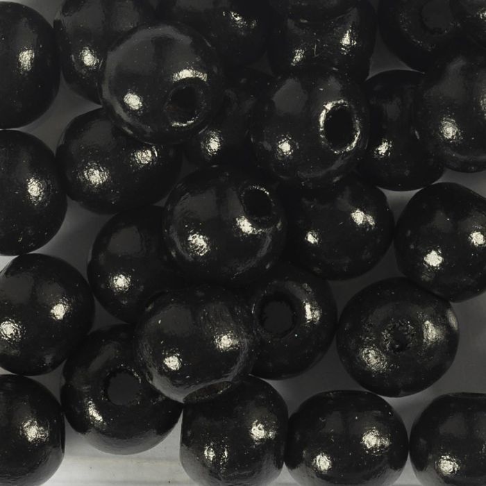 Holzperlen, D 10 mm, Lochgröße 3 mm, Schwarz, 175 Stck., 50 g/ 1 Pck