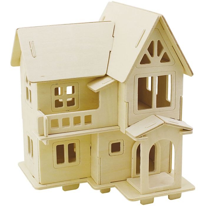 3D-Figuren zum Zusammensetzen, Haus mit Balkon, Größe 15,8x17,5x19,5, 1 Stk