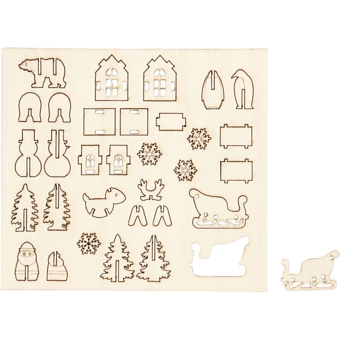 Zusammensteckbare Holzfiguren, Weihnachten, L 15,5 cm, B 17 cm, Dicke 3 mm, 1 Pck