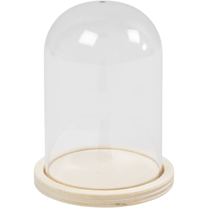 Plexiglas-Glocke auf Holzfuß, H 9,5 cm, D 6 cm, Lochgröße 3 mm, 1 Stk