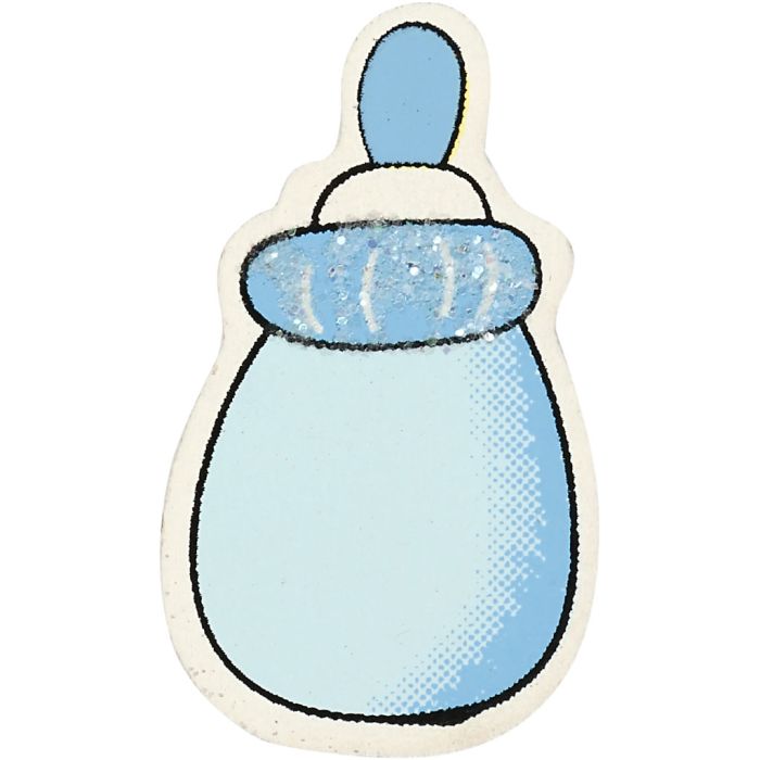 Milchflasche, Größe 22x37 mm, Dicke 1,7 mm, Glitter, Hellblau, 10 Stk/ 1 Pck