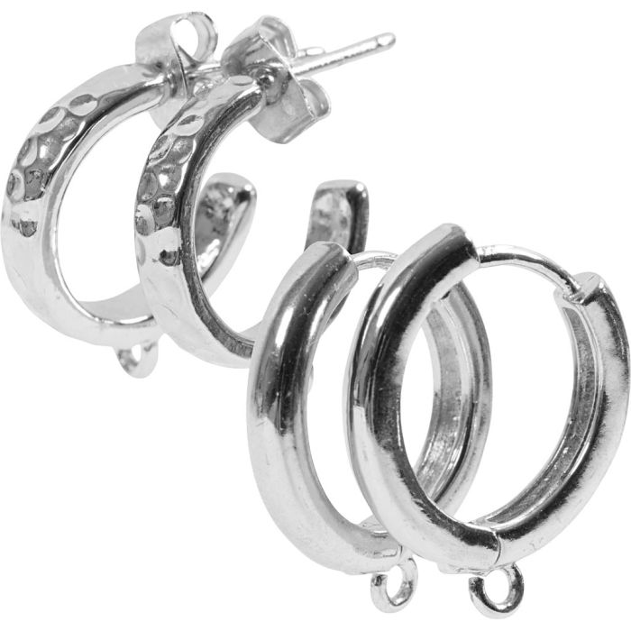 Creolen-Ohrringe, D 15 mm, Dicke 3 mm, Versilbert, 2x2 Paar/ 1 Pck
