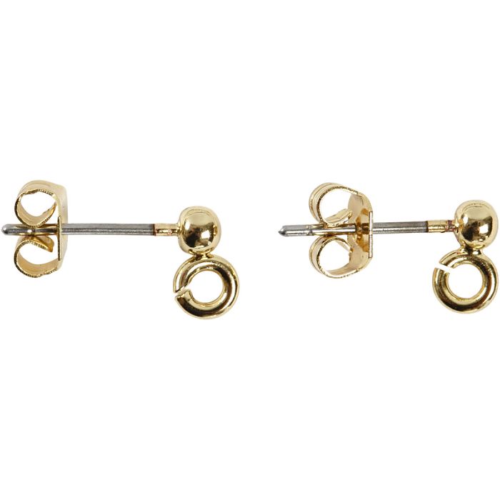 Ohrstecker, L 13 mm, D 3,8 mm, Lochgröße 0,8 mm, Vergoldet, 10 Stk/ 1 Pck