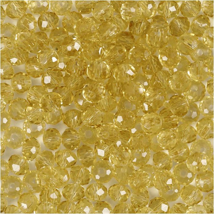 Glasschliffperlen, D 4 mm, Lochgröße 1 mm, Gelb, 45 Stk/ 1 Pck