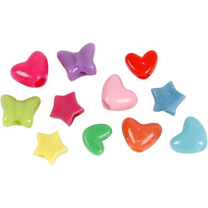 Kunststoffperlen-Mix Figuren, D 10 mm, Lochgröße 3,5 mm, 65 g, 125 ml/ 1 Pck