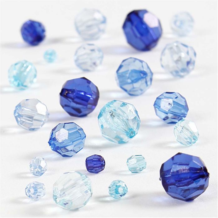 Facettenperlen, Größe 4-12 mm, Lochgröße 1-2,5 mm, ca. 170 Stk, Harmonie in Blau, 45 g/ 1 Pck