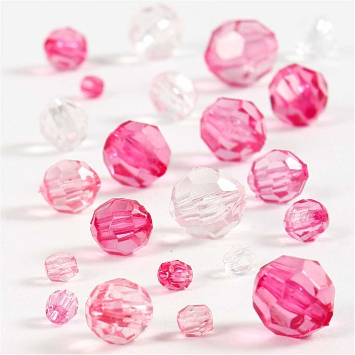 Facettenperlen, Größe 4-12 mm, Lochgröße 1-2,5 mm, ca. 170 Stk, Pink, 45 g/ 1 Pck