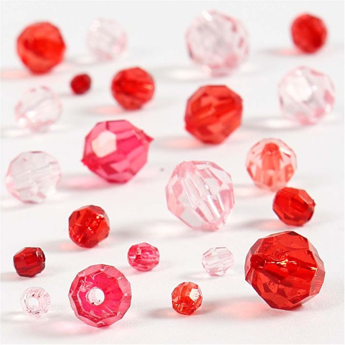 Facettenperlen, Größe 4-12 mm, Lochgröße 1-2,5 mm, ca. 170 Stk, Rottöne, 45 g/ 1 Pck