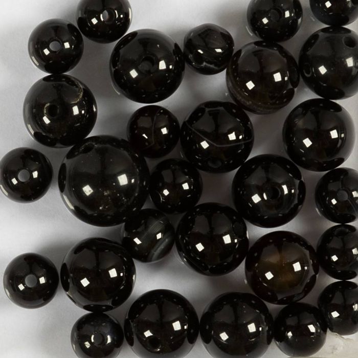 Achat Steinperlen, D 6+8+10 mm, Lochgröße 0,9-1 mm, Schwarz, 28 Stk/ 1 Pck