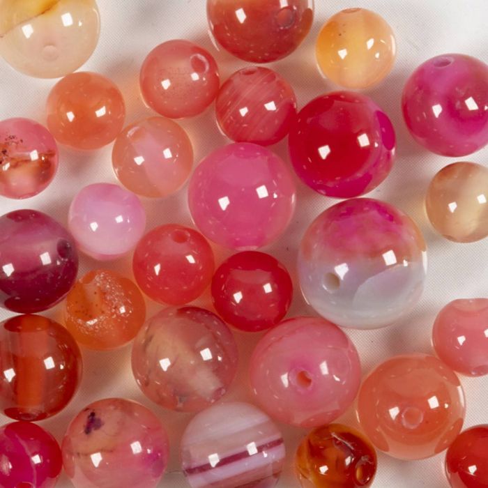 Achat Steinperlen, D 6+8+10 mm, Lochgröße 0,9-1 mm, Beige, Rosa, 28 Stk/ 1 Pck