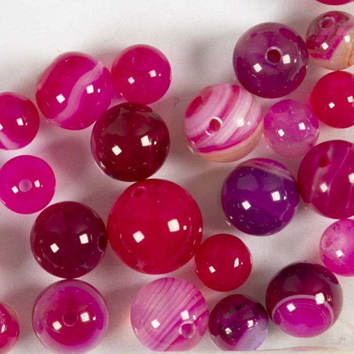 Achat Steinperlen, D 6+8+10 mm, Lochgröße 0,9-1 mm, Pink, 28 Stk/ 1 Pck