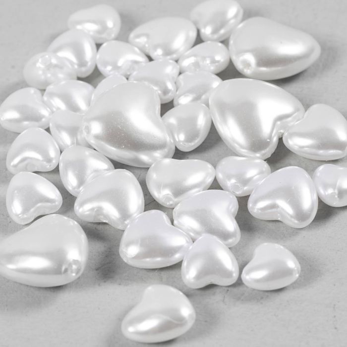Schmuckperlen, Herzen, D 7-13 mm, Lochgröße 1,3-1,5 mm, Perlmutt, 32 Stk/ 1 Pck