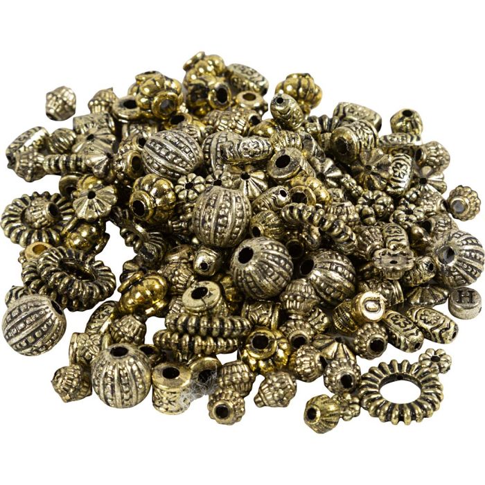 Kunststoffperlen, Mix, D 3-20 mm, Lochgröße 1,5-3 mm, verschiedene Designs, Metallic-Farben, 50 g/ 1 Pck
