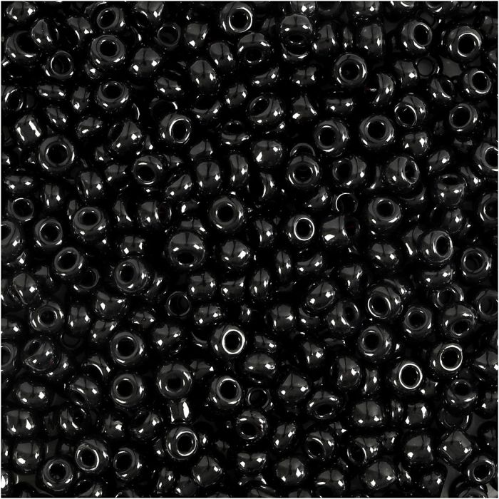 Rocaille-Perlen, D 3 mm, Größe 8/0, Lochgröße 0,6-1,0 mm, Schwarz, 25 g/ 1 Pck