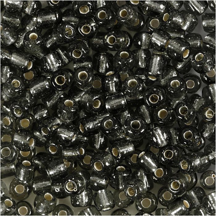 Rocaille-Perlen, D 4 mm, Größe 6/0, Lochgröße 0,9-1,2 mm, Grau transparent, 25 g/ 1 Pck