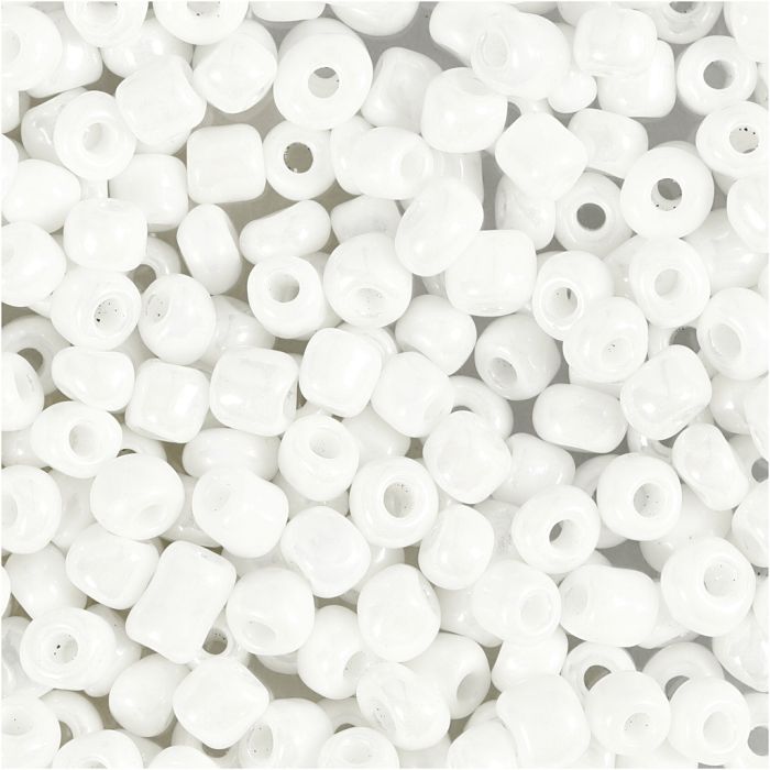 Rocaille-Perlen, D 4 mm, Größe 6/0, Lochgröße 0,9-1,2 mm, Perlmuttweiß, 25 g/ 1 Pck