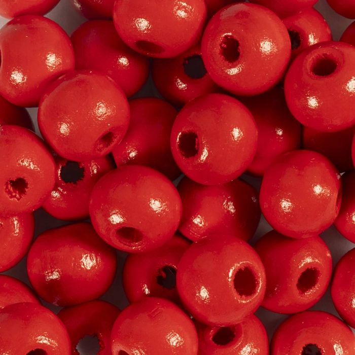 Perlen aus Holz, D 10 mm, Lochgröße 3 mm, Rot, 50 g/ 1 Pck