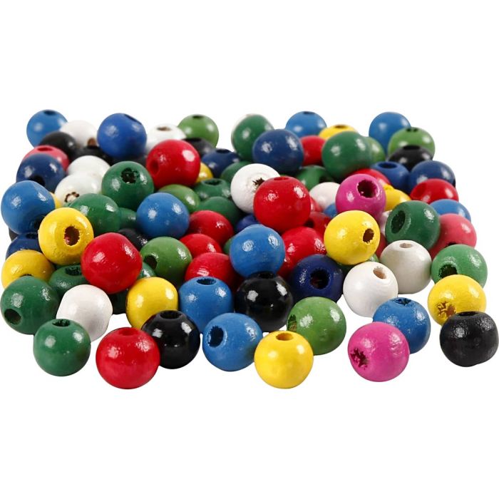 Holzperlen, D 8, Lochgröße 2 mm, Sortierte Farben, 200 Stk/ 1 Pck