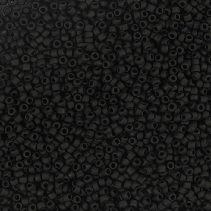 Rocaille-Perlen, Nr. 15/0, D 1.7 mm, Lochgröße 0,5-0,8 mm, matt frozen, Schwarz, 25 g/ 1 Pck