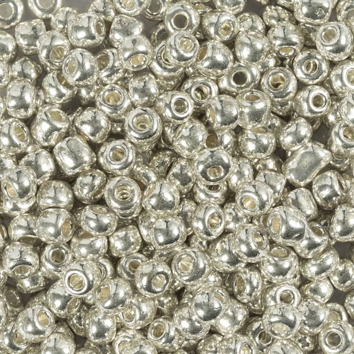 Rocaille-Perlen, Nr. 6/0, D 4 mm, Lochgröße 0,9-1,2 mm, Silber, 25 g/ 1 Pck