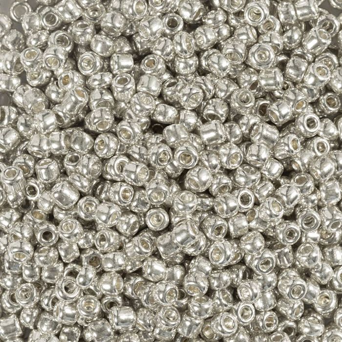 Rocaille-Perlen, Nr. 8/0, D 3 mm, Lochgröße 0,6-1,0 mm, Silber, 25 g/ 1 Pck