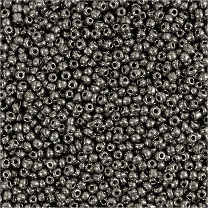 Rocaille-Perlen, D 1,7 mm, Größe 15/0, Lochgröße 0,5-0,8 mm, Grau Metall, 25 g/ 1 Pck
