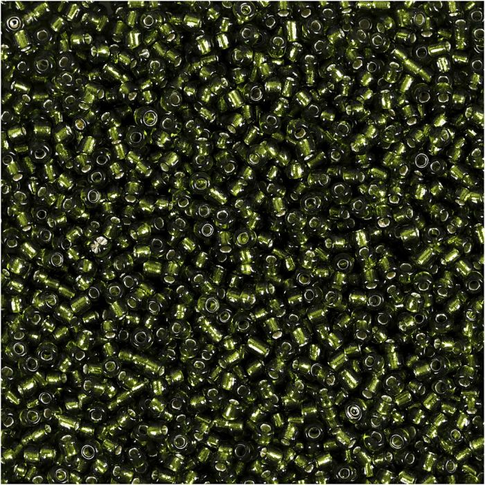 Rocaille-Perlen, D 1,7 mm, Größe 15/0, Lochgröße 0,5-0,8 mm, Grasgrün, 25 g/ 1 Pck