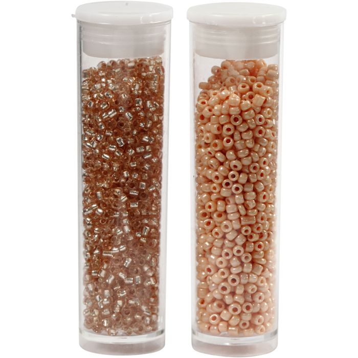 Rocaille-Perlen, D 1,7 mm, Größe 15/0, Lochgröße 0,5-0,8 mm, Pfirsich, Hellpfirsich, 2x7 g/ 1 Pck