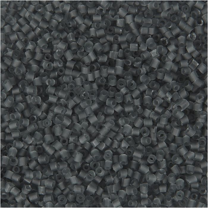 Rocailles-Perlen 2-cut, D 1,7 mm, Größe 15/0, Lochgröße 0,5 mm, Transparent Grau, 25 g/ 1 Pck