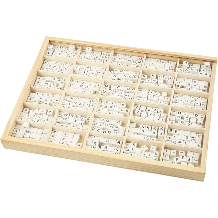 Buchstaben-Perle, A-Z, &, #, ?, Größe 8x8 mm, Lochgröße 3 mm, Weiß, 750 sort./ 1 Pck