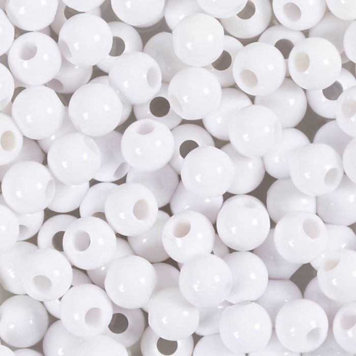 Kunststoffperlen - Set, D 6 mm, Lochgröße 1,5 mm, Weiß, 300 g/ 1 Pck